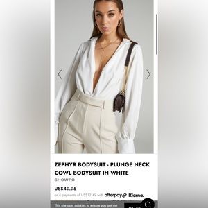 White collared plunge neck bodysuit